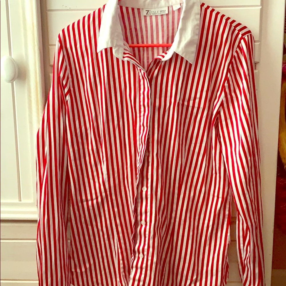 Collard Red Stripe Blouse; Button Down
